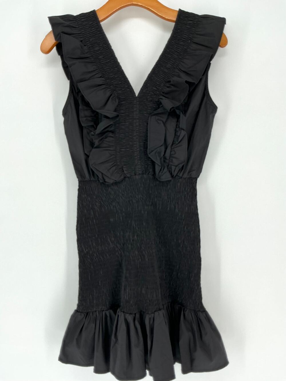 Strut & Bolt Black Smocked Ruffle Mini Dress NWT S V-Neck Party Cocktail
